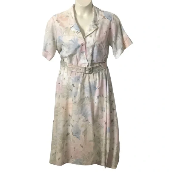 Vintage Women’s Pastel Blue Pink and Green Shirtwaist Dress Size - Picture 8 of 12